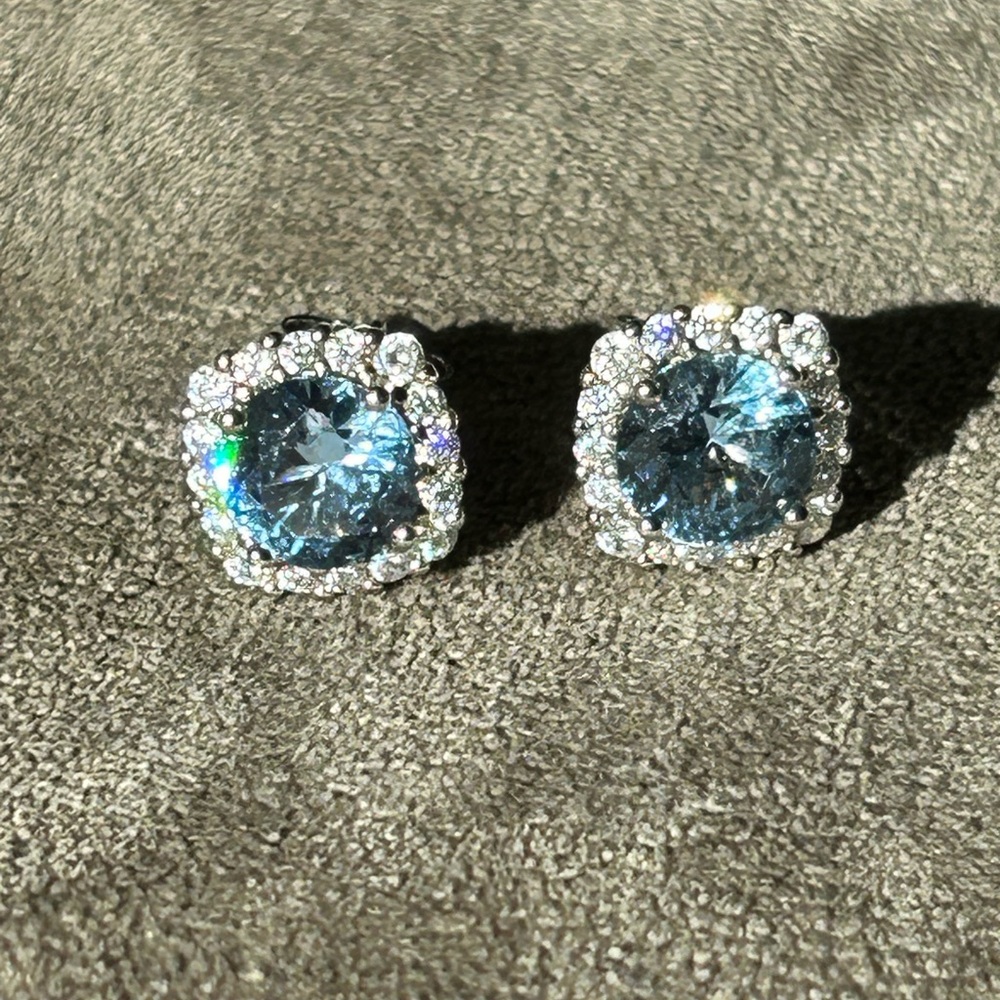 Sterling Silver Blue Halo Stud Earrings